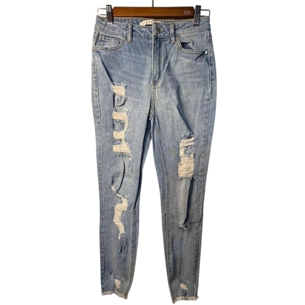Tinseltown Jeans Womens SZ 3 Distressed Ripped High Rise Skinny Ankle Fray Denim